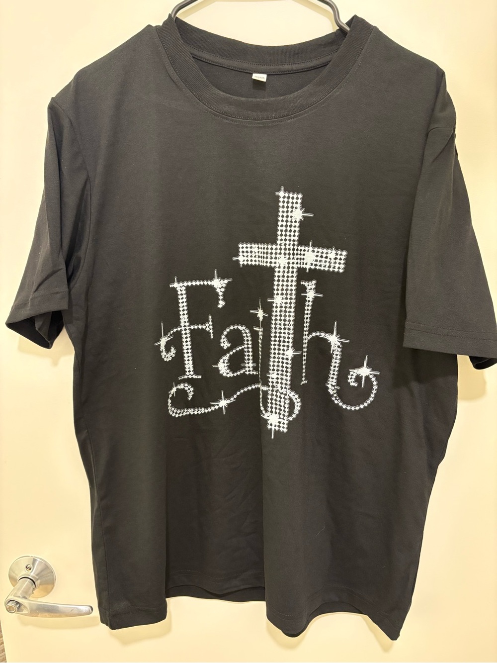 Black Faith Cross Bling Graphic T-Shirt